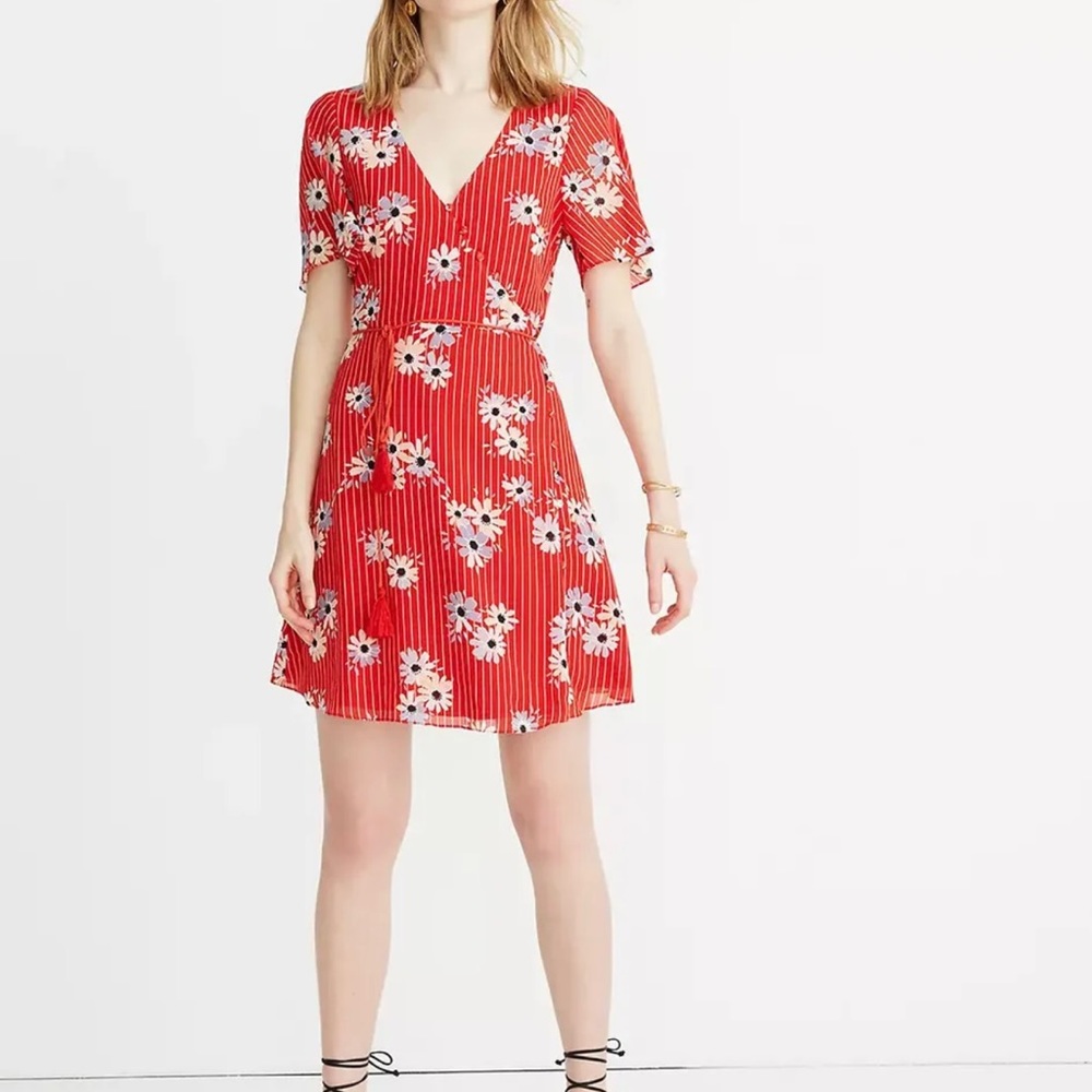 Madewell Butterfly Sleeve Floral Stripe Mini Dress